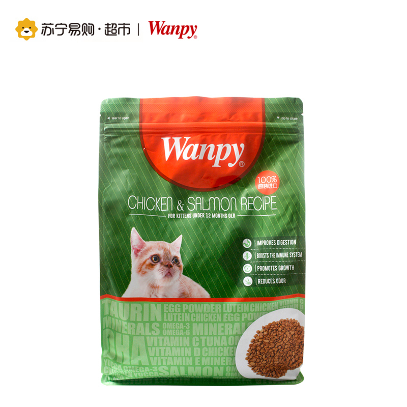 【苏宁超市】顽皮Wanpy进口幼猫干粮 鸡肉三文鱼猫咪主粮6.8kg