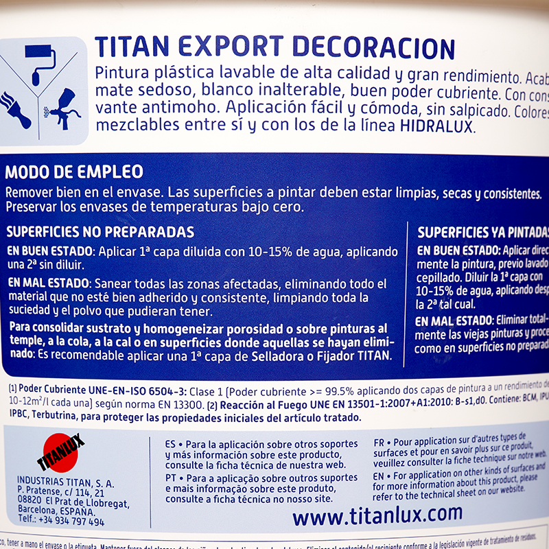 堤丹TITANLUX进口水性环保 速干 净味 亚光彩色内墙乳胶漆 涂料 卫生间 防水白色油漆[苏宁自营]经典系列10L套