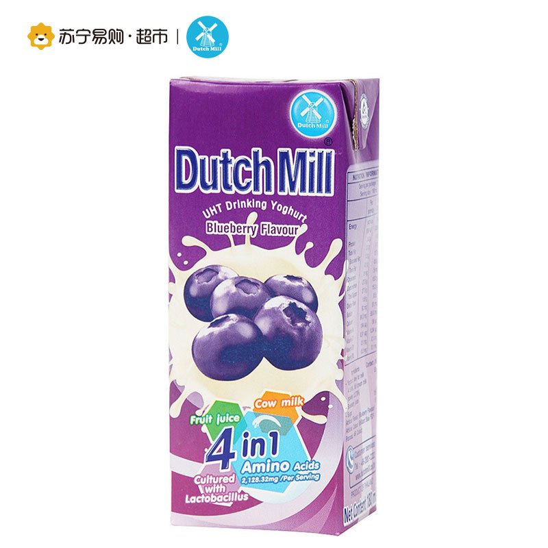 泰国进口达美（Dutch Mill）蓝莓味酸奶饮品180ml*4组合装
