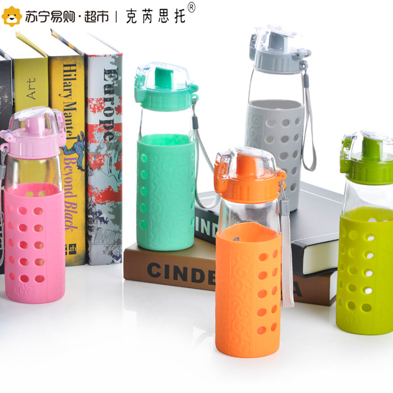 克芮思托 康源运动水杯420ml 创意玻璃水杯 便携男女运动水瓶 可爱随手杯学生带盖茶杯