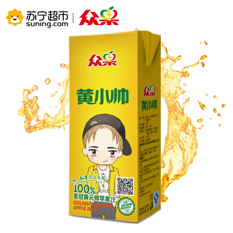 众果100%纯果汁 黄小帅苹果汁 礼品装 250MLX12盒 箱装 果汁饮料