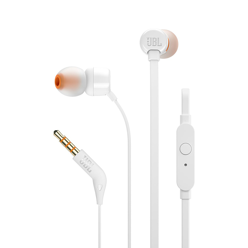 JBL T110 立体声入耳式耳机耳麦 运动耳机 电脑游戏耳机 有线耳机带麦可通话 珍珠白
