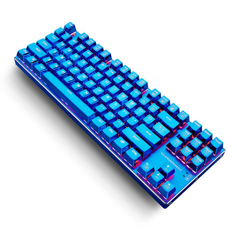 雷神K750B 蓝血人机械键盘全铝合金键身RGB幻彩背光 电镀键帽 宝石蓝 黑轴 87键 吃鸡键盘图片