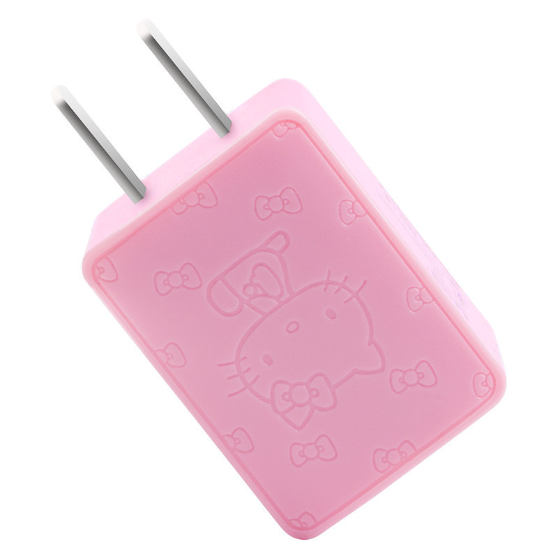 优加 Hello KittyUSB多口快充手机充电器 适用于苹果7/6s安卓华为通用头 2A双USB-粉色