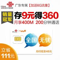 东莞联通沃4G手机卡(76套餐卡,内含360元话费,每月返30元)