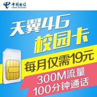 安庆天翼4G校园卡(9元/月=100分钟本地长市话+300M省内流量)