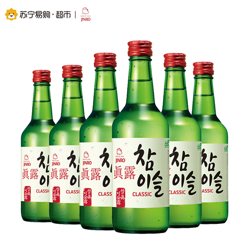 真露(JINRO)韩国烧酒 竹炭味20.1度360ml*6瓶整箱装