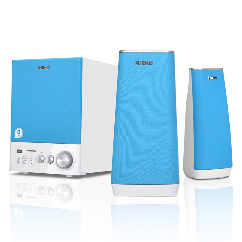恩科(ENKOR)E900B多媒体蓝牙电脑音箱木质2.1插卡音响低音炮 蓝色