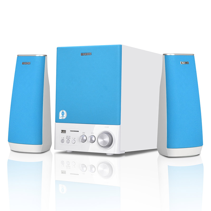 恩科(ENKOR)E900B多媒体蓝牙电脑音箱木质2.1插卡音响低音炮 蓝色