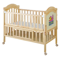 小硕士原木清漆全实木婴儿床好孩子必选 婴儿床 床板上下两档调节 带储物功能独立摇床 可加长 SK3548