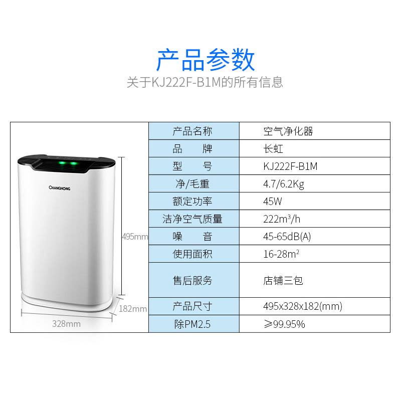 长虹（CHANGHONG）空气净化器 KJ222F-B1M 除雾霾甲醛 除二手烟pm2.5异味 空气清洁器 空气清新机图片