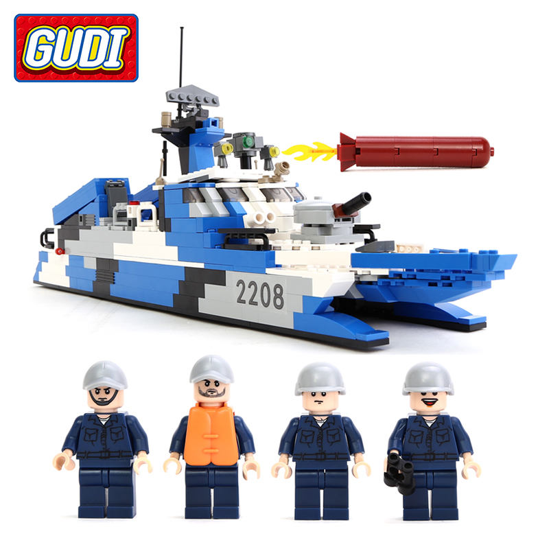 古迪(GUDI) 海军战队系列 8024隐形导弹艇578片 小颗粒积木拼插儿童玩具 男孩玩具6-14岁
