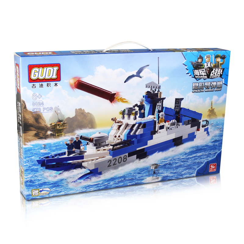 古迪(GUDI) 海军战队系列 8024隐形导弹艇578片 小颗粒积木拼插儿童玩具 男孩玩具6-14岁高清大图