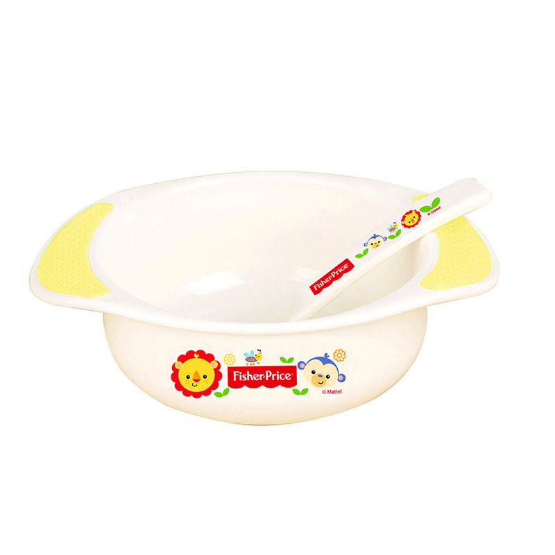 费雪牌(FISHER-PRICE)PP材质宝宝防滑碗配勺子防烫辅食碗便携儿童餐具黄色FP-8610 适用年龄:1岁以上
