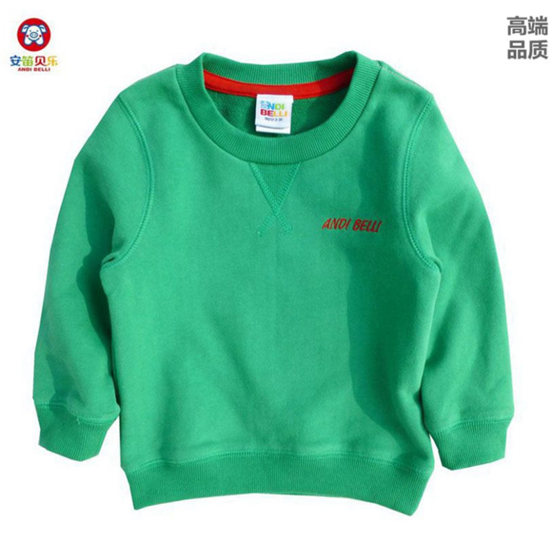 安笛贝乐品牌童装红色儿童卫衣男童女童蓝色纯棉长袖T恤打底衫灰色圆领上衣绿色毛圈上衣90-130cm
