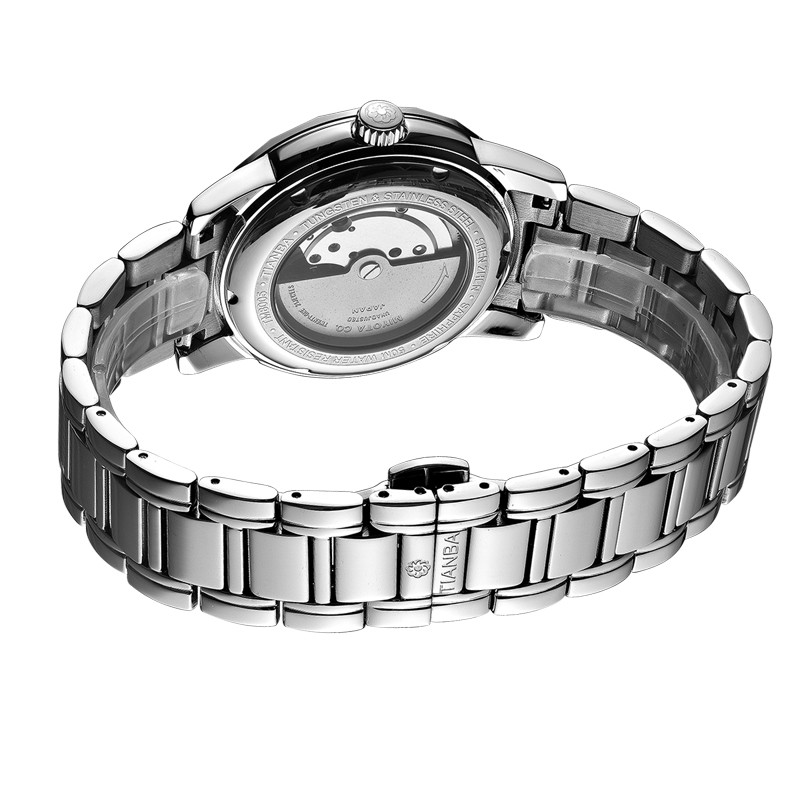 天霸(TIANBA)手表商务全自动机械手表带日历金属钢带休闲手表 机械表 男 TM8005.01SS黑色高清大图