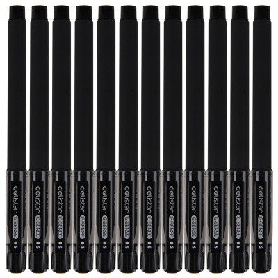 得力(deli)S65磨砂杆中性笔 黑色0.5mm12支/盒 水笔 签字笔 碳素笔 办公用品 办公文仪 笔类