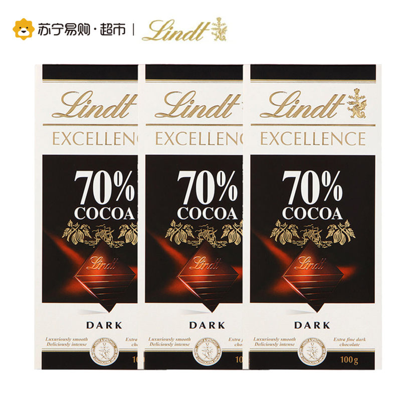 瑞士莲 特醇排装70%可可黑巧克力 100g*3块高清大图