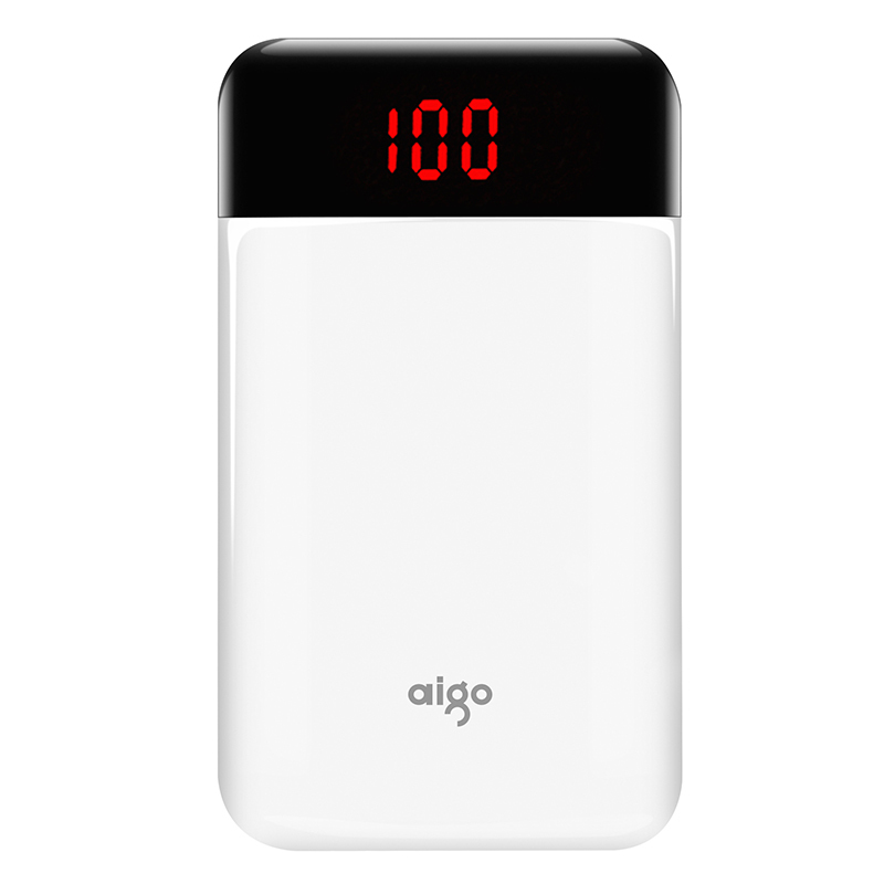 爱国者(aigo)移动电源E10000 双USB输出 10000毫安 数显屏 聚合物电芯 白色