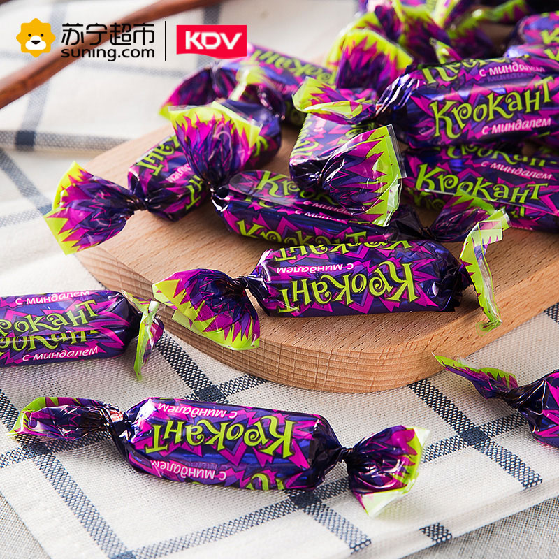 俄罗斯进口KDV(KDV)紫皮糖扁桃仁酥夹心巧克力糖果500g/袋高清大图