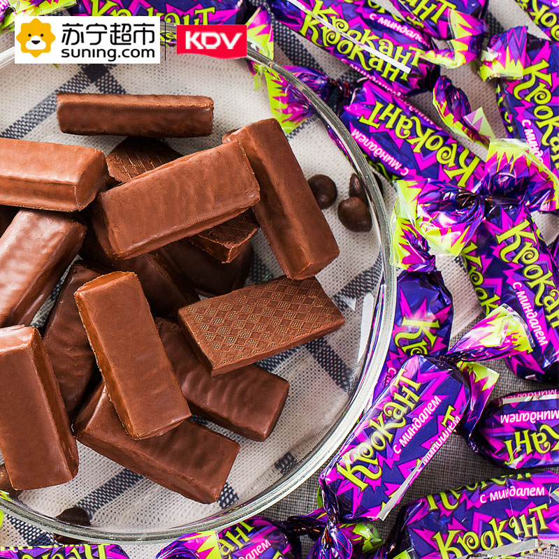 俄罗斯进口KDV(KDV)紫皮糖扁桃仁酥夹心巧克力糖果500g/袋高清大图