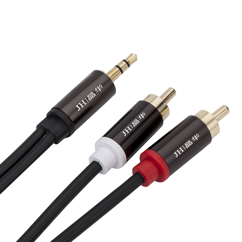 JH晶华 豪华合金版3.5-2RCA手机连接音响音频线 3.5转rca双莲花电脑音频线一分二连接线