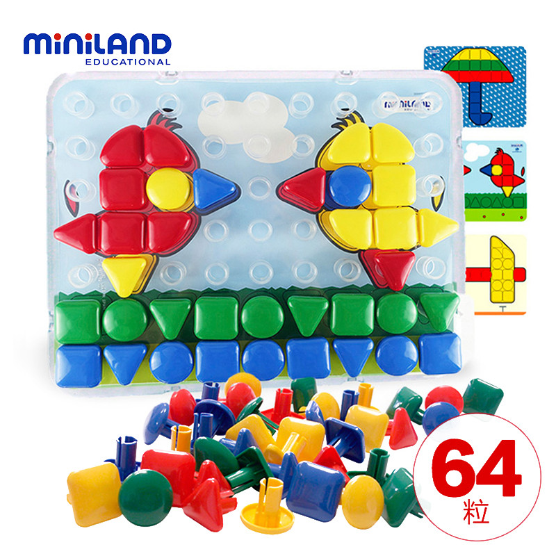 miniland 儿童益智玩具 创意拼插3D立体蘑菇钉拼图 95080超级钉钉拼图