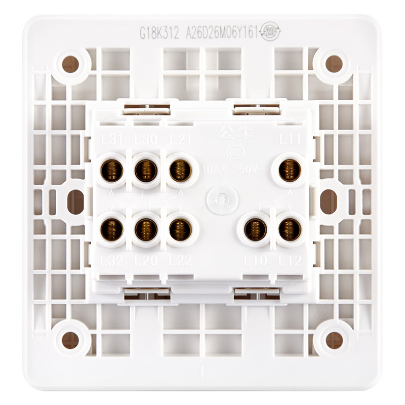 公牛(BULL) 开关插座 G18系列 三开双控开关 大面板带荧光 86型面板G18K312