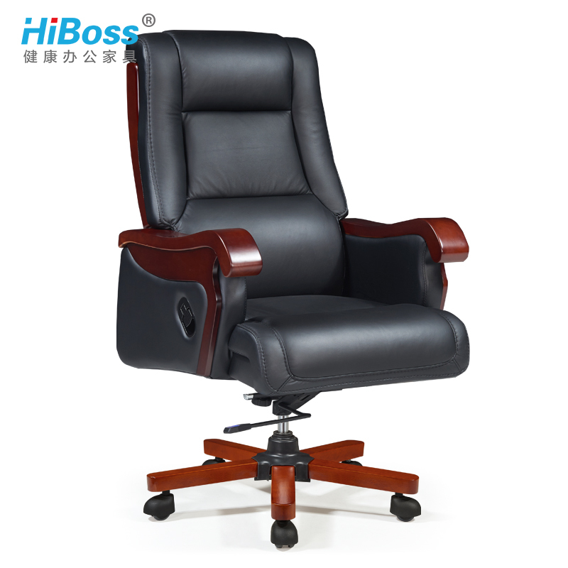 HiBoss 办公家具老板椅牛皮办公椅 升降旋转椅子 可躺大班椅
