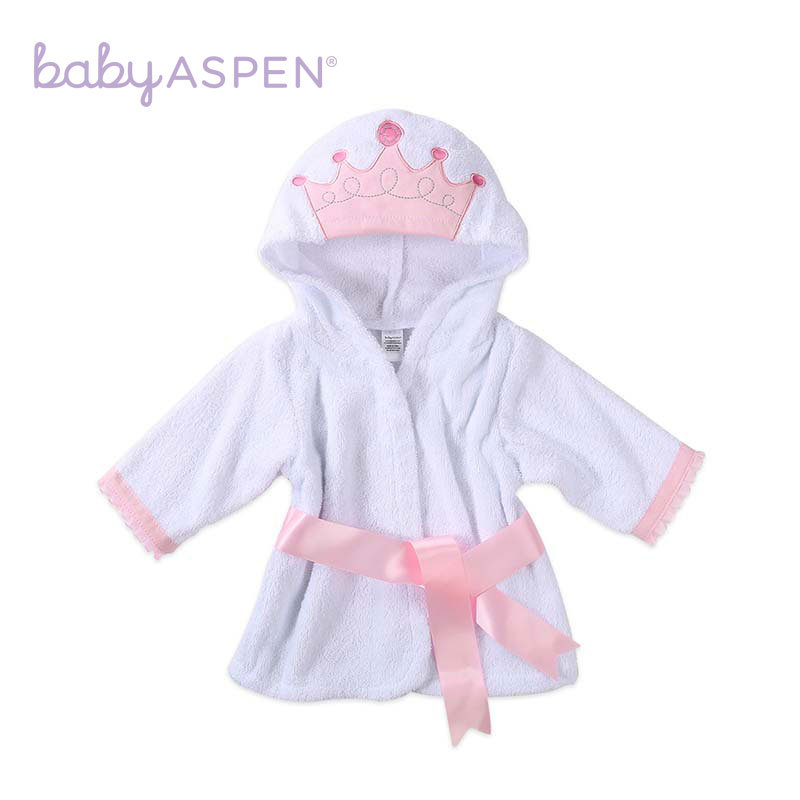 babyaspen 毛巾料纯棉婴儿连帽浴衣浴巾浴袍0-6月 小公主 吸水值26s-30s