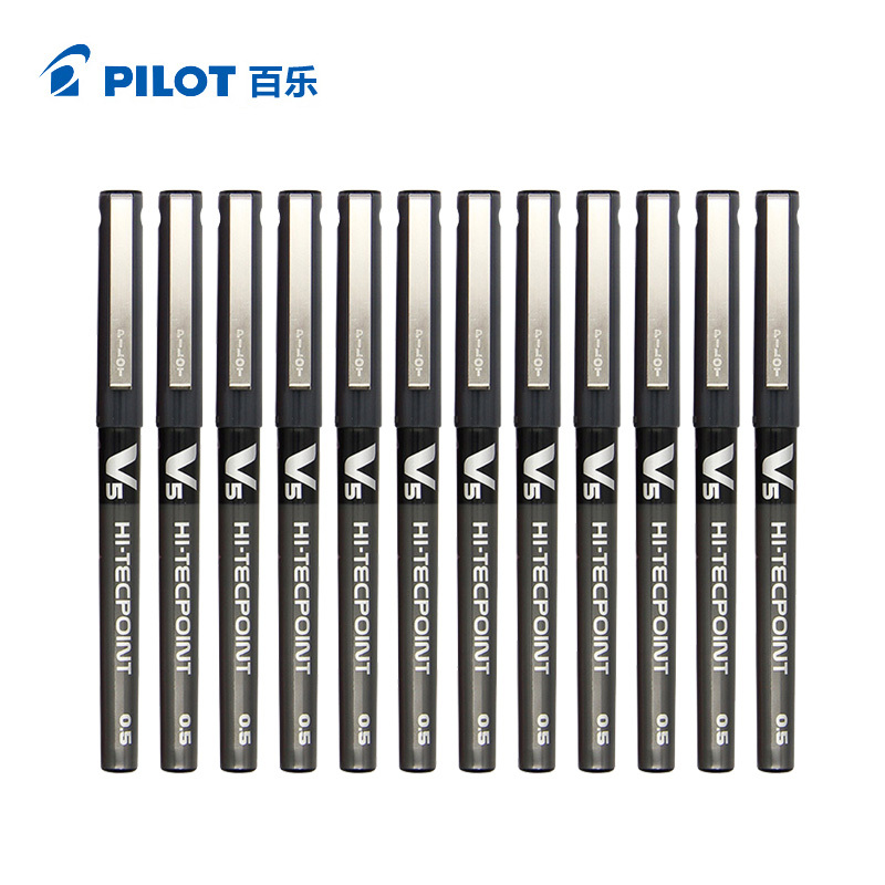 百乐(pilot)BX-V5针管式走珠笔12支/盒 0.5mm黑色 百乐笔 水笔 针管笔 百乐中性笔考试笔 学生文具用品