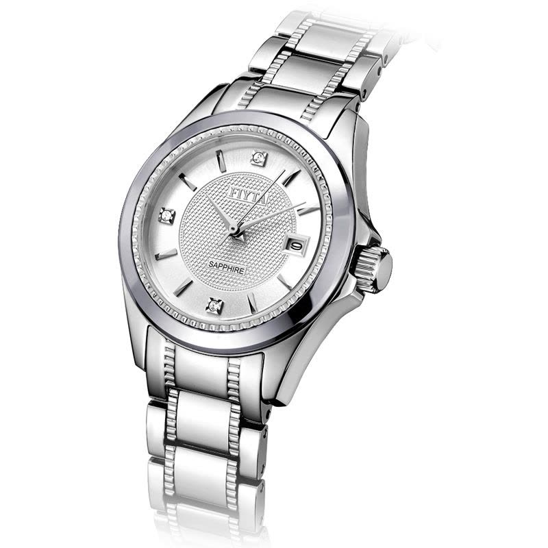 飞亚达(FIYTA) 手表 钨钢表圈宝石镶嵌日历显示正装透视底情侣款自动机械表图片