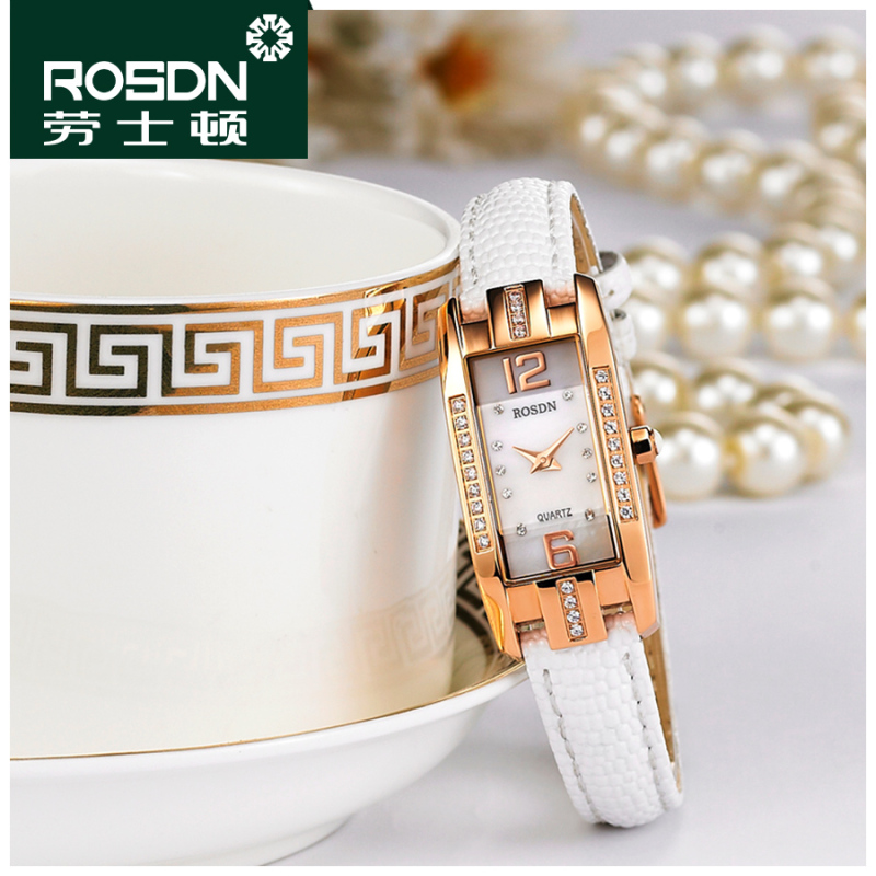 劳士顿(ROSDN)天资系列镶钻女表 专柜皮带时尚防水石英女士手表