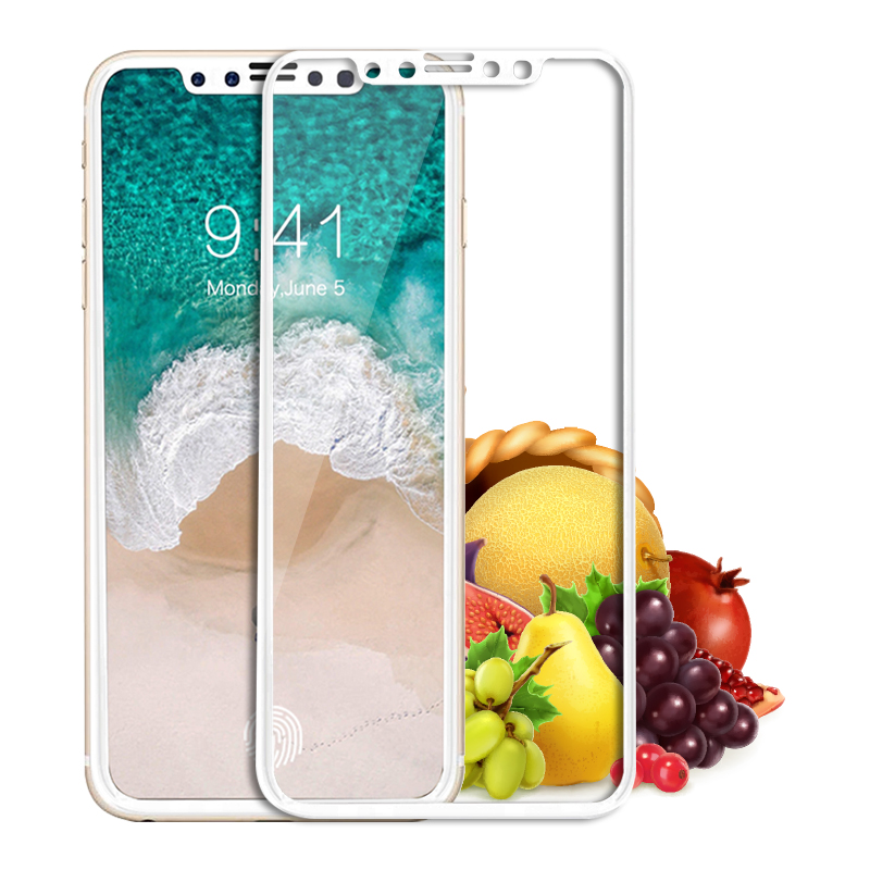 ESCASE iphone苹果X/10手机钢化膜/保护膜/玻璃膜 全屏全覆盖高清防爆防指纹手机贴膜 白色边框