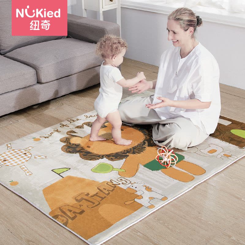 纽奇(Nukied)婴幼儿加厚爬行垫 儿童可水洗可折叠兰绒珊瑚绒卡通防滑地垫游戏毯 沙滩小狮子(120CM×170CM)图片