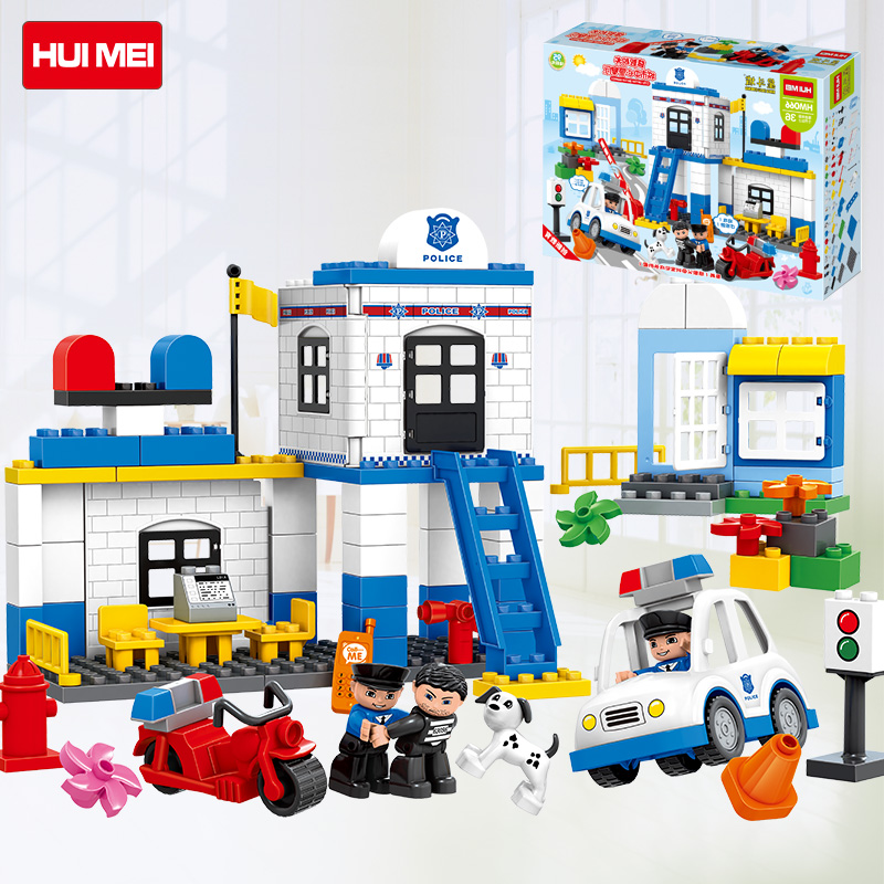 [苏宁易购惠美(HUIMEI)3-6岁城市中心警察厅益智积木玩具95块颗粒早教玩具HM066高清大图