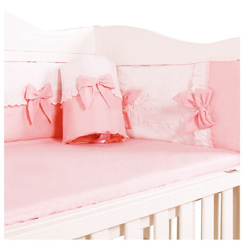 霖贝儿(LINBEBE)婴儿床上用品四件套精梳棉床围床笠可拆洗粉色蝴蝶结宝宝床品