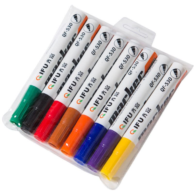 齐富QF-530白板笔8色装2套 彩色记号笔 水性笔 白板笔 可檫笔 办公书写绘画环保图片
