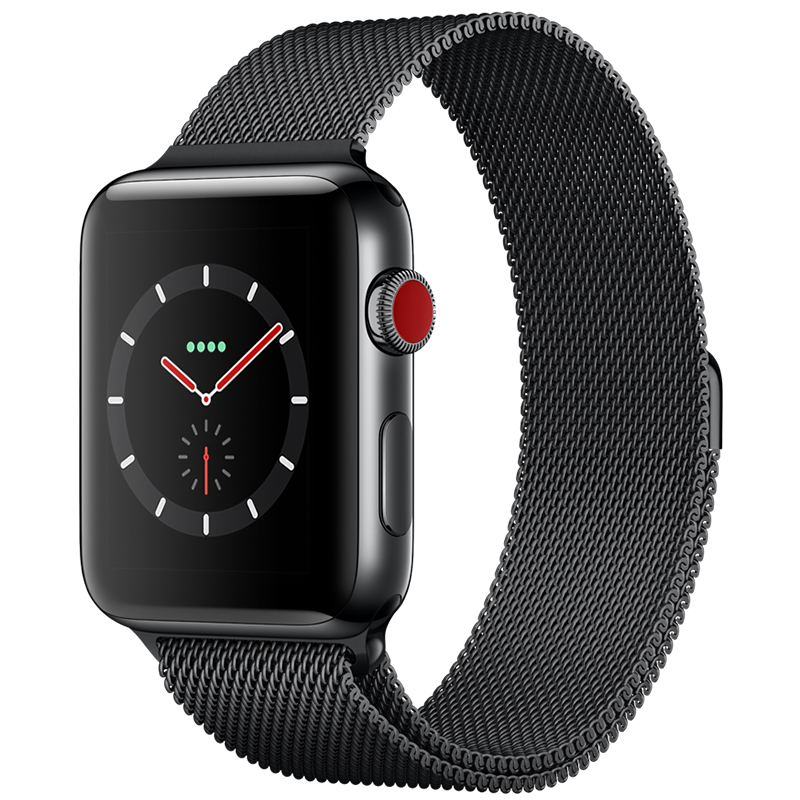 Apple苹果 Series3智能手表 GPS+蜂窝网络款 42毫米 深空黑色不锈钢表壳 深空黑色米兰尼斯表带高清大图