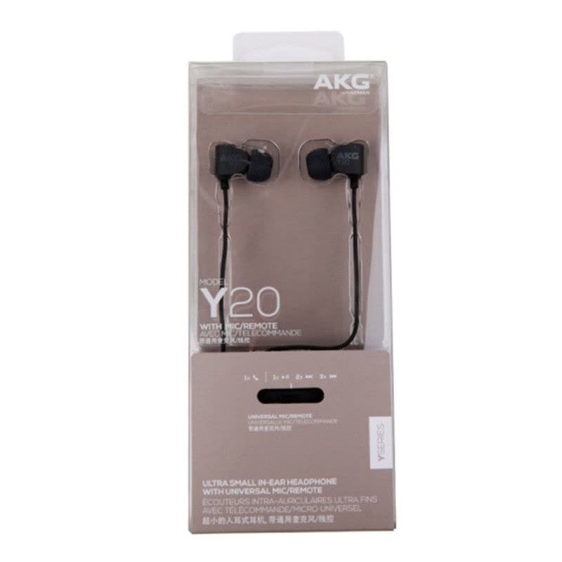AKG Y20U 立体声入耳式耳机 音乐耳麦 手机耳机 通用线控一键兼容 带麦可通话 黑色图片