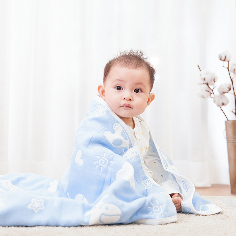 子初 婴儿6层棉纱盖毯 105cm x 105cm 蓝色/粉红色 两色可选