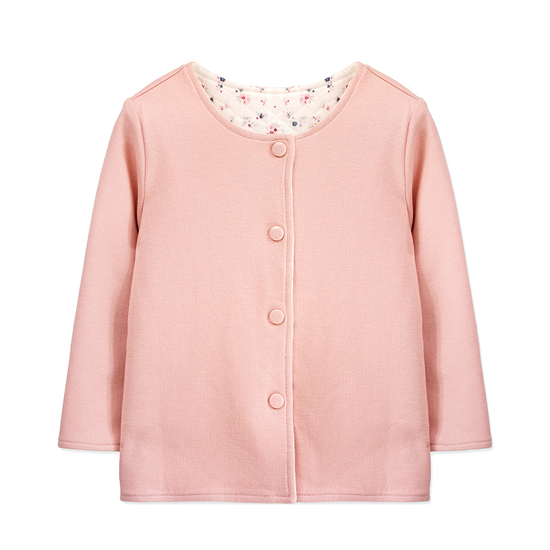 婴姿坊女童纯色休闲单排按扣圆领外套 正反两穿韩版上衣 粉红 73-110cm