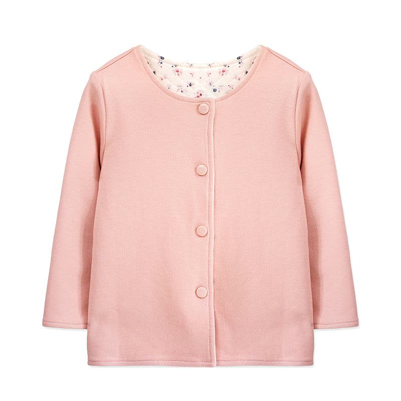 婴姿坊女童纯色休闲单排按扣圆领外套 正反两穿韩版上衣 粉红 73-110cm图片