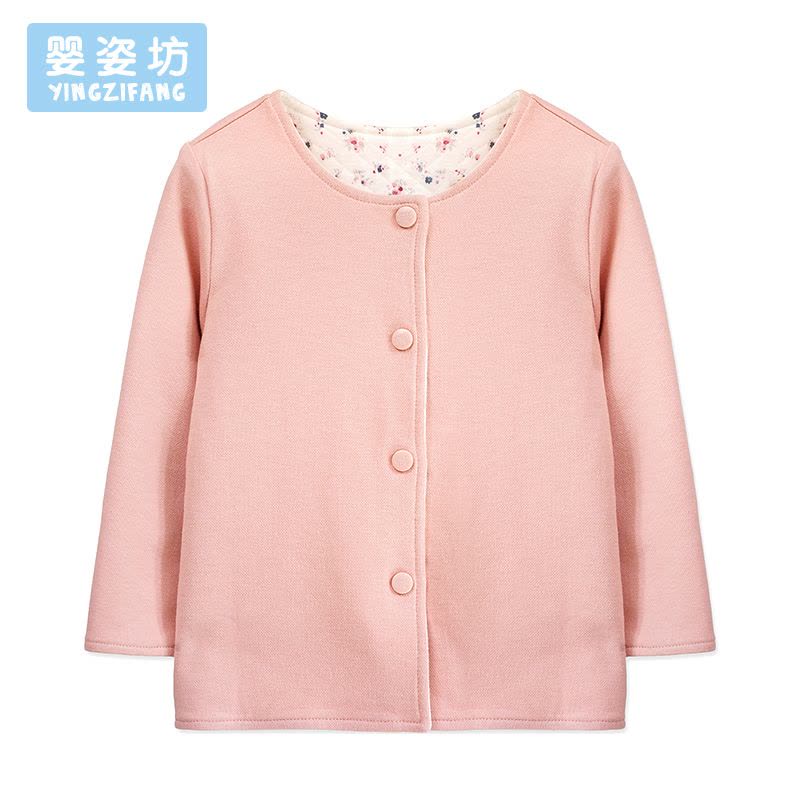 婴姿坊女童纯色休闲单排按扣圆领外套 正反两穿韩版上衣 粉红 73-110cm图片