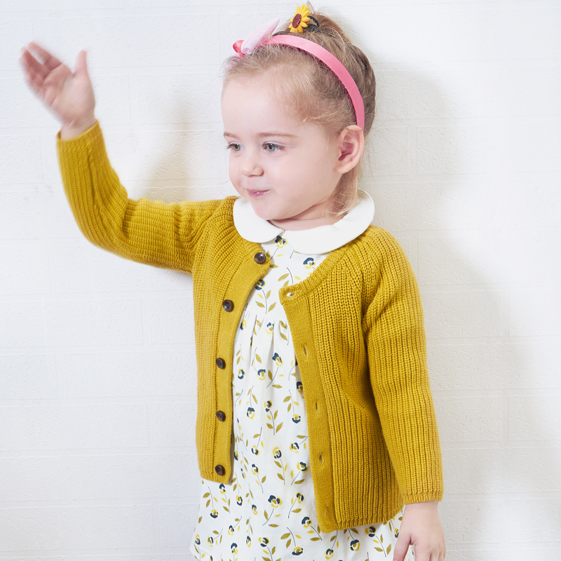 婴姿坊女童纯色圆领单排扣韩版针织外套简约羊衫 2色可选 80-120cm 1-6岁宝宝高清大图