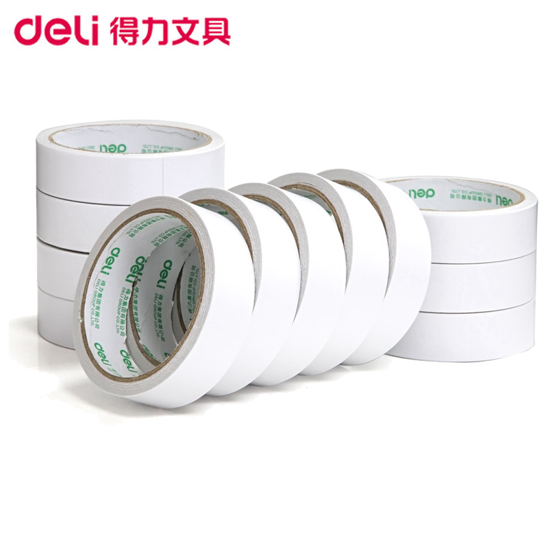 得力(deli)30407棉纸双面胶带 6卷装 24mm*10y 薄款粘胶层 两面胶 胶纸 双面胶 胶带/胶水/胶棒