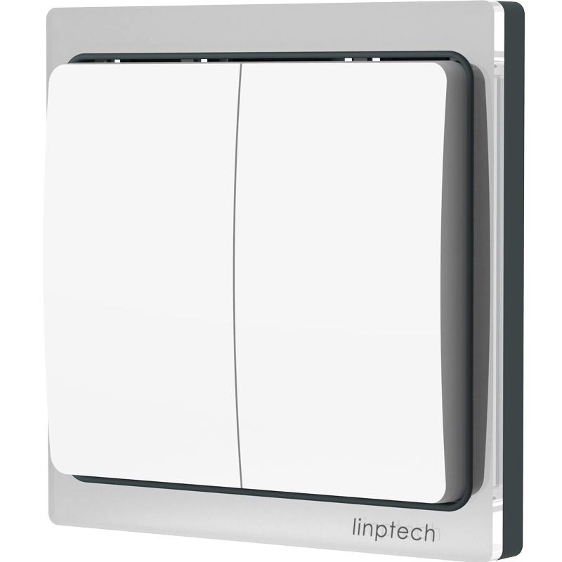 领普科技(linptech)无线遥控开关面板 自发电无线智能双路学习型遥控器家居220V K4双开开关面板白色