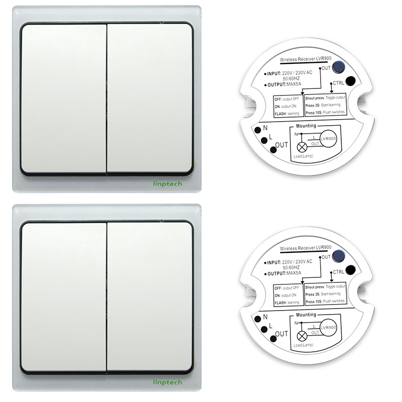 领普科技(linptech)智能开关自发电免布线 K4双开双控无线遥控开关套装 珠光白色高清大图