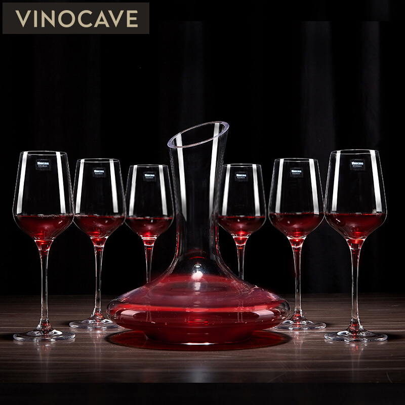 维诺卡夫 Vinocave红酒杯 葡萄酒高脚杯 波尔多水晶酒杯 分酒器酿酒器醒酒器酒具套装 780毫升酒杯6支+斜口醒酒