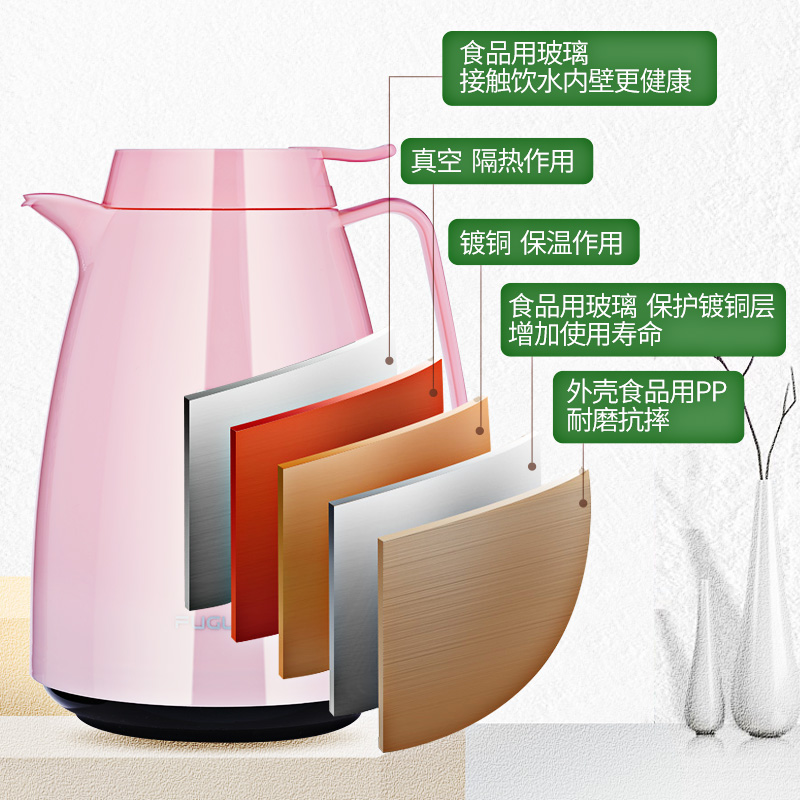 富光(FUGUANG)保温壶WFS1011-1500 1500ml欧式家用保温壶 保温水壶 保温瓶玻璃内胆热水瓶暖水壶